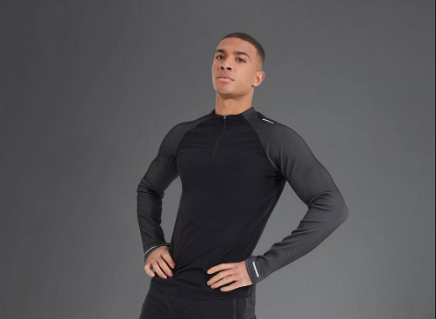Active Gym Ribbed 1/4 Zip Muscle Fit Tracksuit (Black)